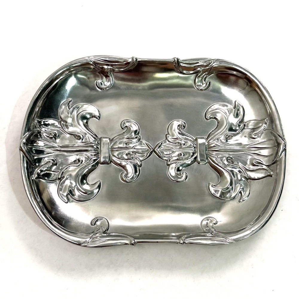 Arthur Court Fleur de Lis Catch All Tray Plate Key Holder 7" x 9" Aluminum Decor
